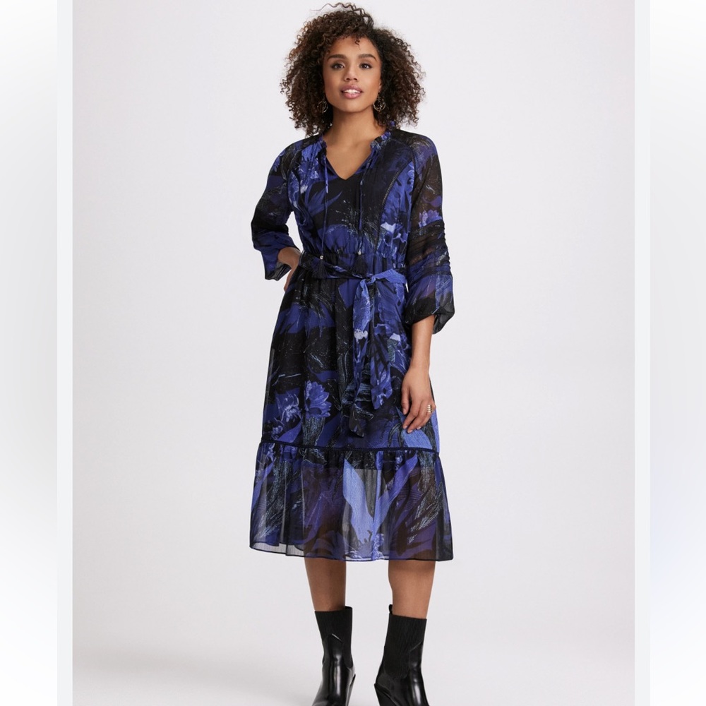 Laura Printed Chiffon Dress Blue Black Pattern